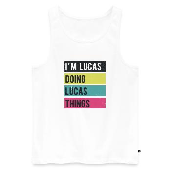 Ich bin Lucas und mache Lucas Things Retro Colors - Männer Premium Bio Tank Top - Weiß - Vorne - AI Model Male 178 light (178cm)