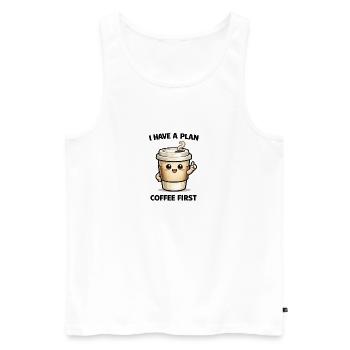 Kaffee zuerst – Mein Plan - Männer Premium Bio Tank Top - Weiß - Vorne - Michal (187cm)