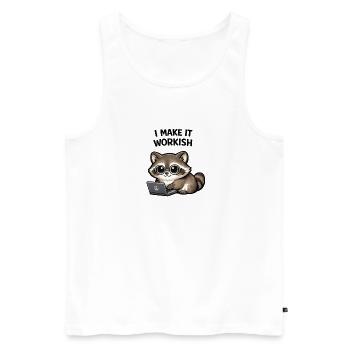Workish Waschbär am Laptop - Männer Premium Bio Tank Top - Weiß - Vorne - AI Model Male 178 light (178cm)
