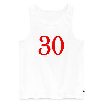 30. 30 ANS. 30e ANNIVERSAIRE. ANNIVERSAIRE 30 ANS. - Débardeur bio Premium Homme - blanc - Devant - Michal (187cm)