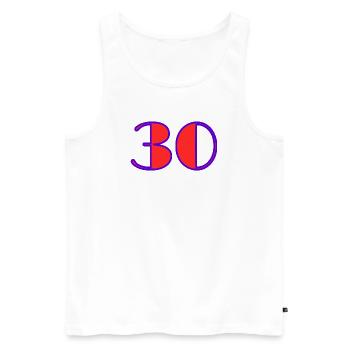 30. 30 ANS. 30e ANNIVERSAIRE. ANNIVERSAIRE 30 ANS. - Débardeur bio Premium Homme - blanc - Devant - AI Model Male 178 light (178cm)