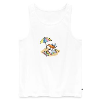 Sonnenvogel am Strand mit Schirm - Männer Premium Bio Tank Top - Weiß - Vorne - AI Model Male 178 light (178cm)