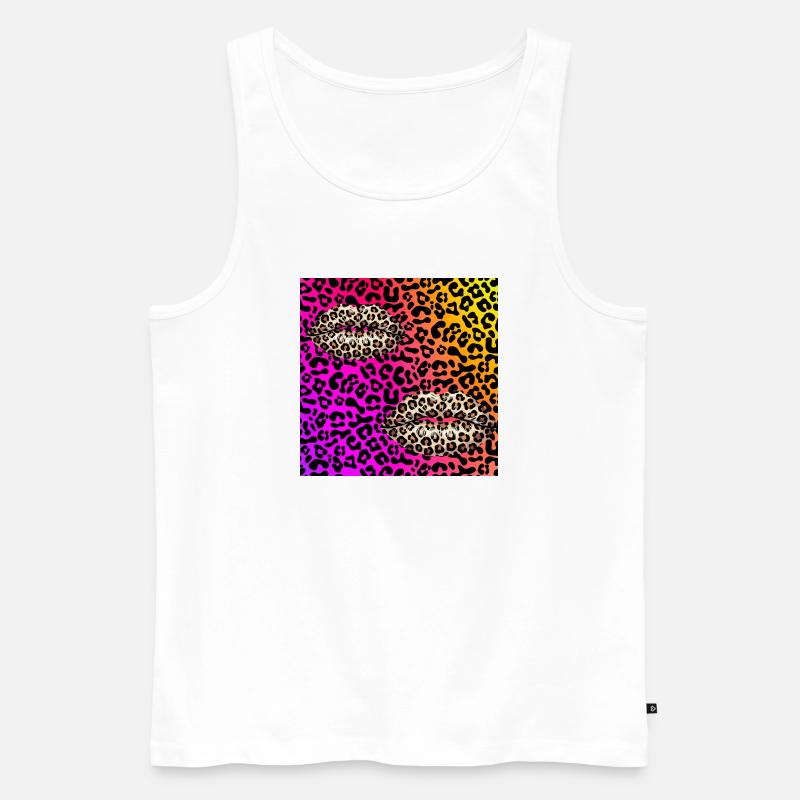 Leopard Lips on Neon Gradient - Men's Premium Organic Tank Top - white