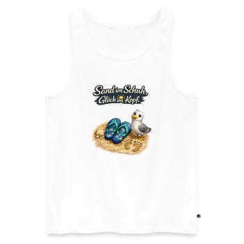 Sand im Schuh, Glück im Kopf - Männer Premium Bio Tank Top - Weiß - Vorne - Michal (187cm)
