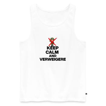 KEEP CALM AND VERWEIGERN! MUSTERUNG WEHRPFLICHT s - Männer Premium Bio Tank Top - Weiß - Vorne - AI Model Male 178 light (178cm)