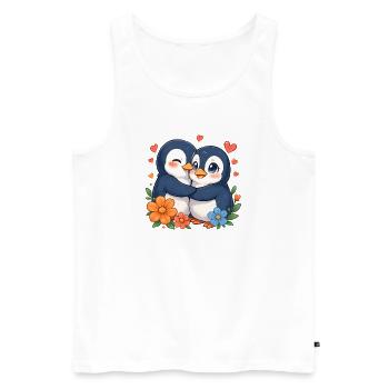 Duo amoureux des pingouins câlins - Débardeur bio Premium Homme - blanc - Devant - AI Model Male 178 light (178cm)