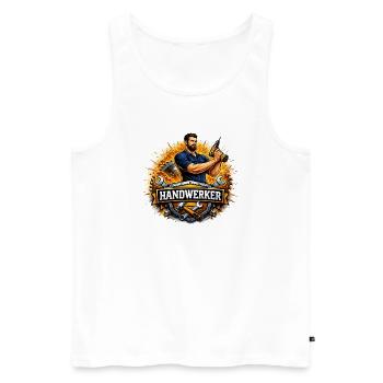 Logo Craftsman – Style de bande dessinée avec perceuse - Débardeur bio Premium Homme - blanc - Devant - AI Model Male 178 light (178cm)
