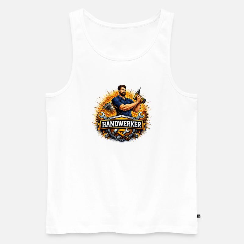 Handwerker Logo – Comic Style mit Bohrer - Männer Premium Bio Tank Top - Weiß