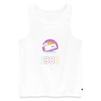 Plage de jeux rétro 1986 - Débardeur bio Premium Homme - blanc - Devant - AI Model Male 178 light (178cm)