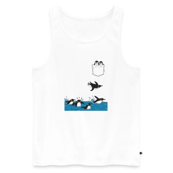 Penguin Jump Into The Water Pocket Design - Men's Premium Organic Tank Top - white - Front - AI Model Male 178 light (178cm)