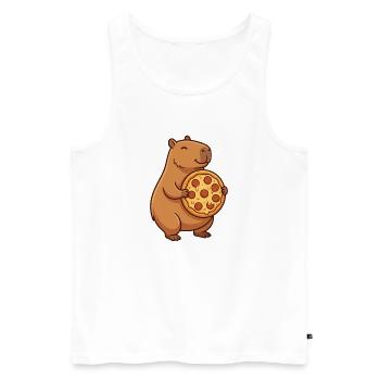 Capybara avec pizza - Débardeur bio Premium Homme - blanc - Devant - AI Model Male 178 light (178cm)