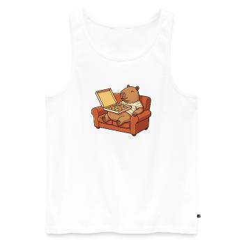 Capybara Sofa Pizza Cozy Animal Design - Men's Premium Organic Tank Top - white - Front - AI Model Male 178 light (178cm)