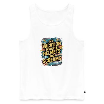 My holiday includes helmets and screams adventure - Men's Premium Organic Tank Top - white - Front - AI Model Male 178 light (178cm)