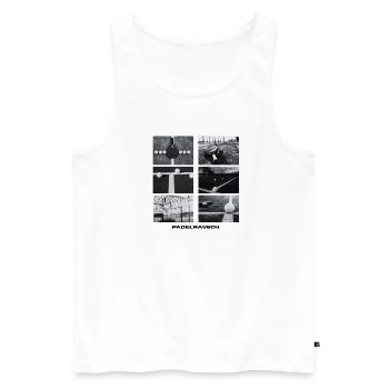 Padelrausch Collage BW - Men's Premium Organic Tank Top - white - Front - AI Model Male 178 light (178cm)