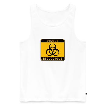 panneau_RISQUE_BIOLOGIQUE_31 - Men's Premium Organic Tank Top - white - Front - AI Model Male 178 light (178cm)