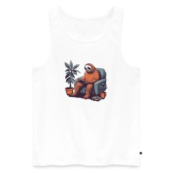 Fauler Gamer im Sessel - Männer Premium Bio Tank Top - Weiß - Vorne - AI Model Male 178 light (178cm)