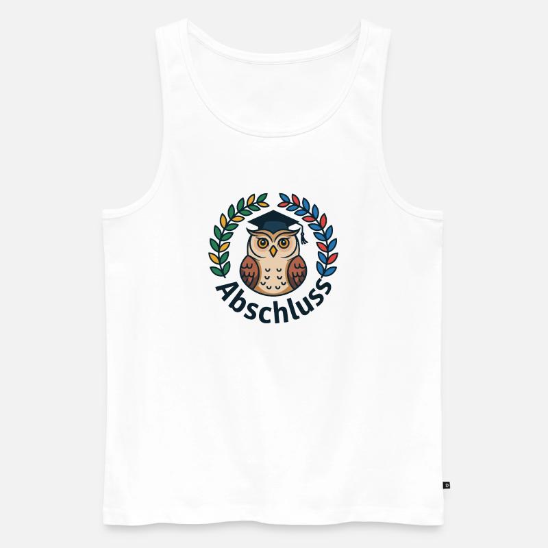 Abschluss-Eule mit Kranz und Mütze - Männer Premium Bio Tank Top - Weiß