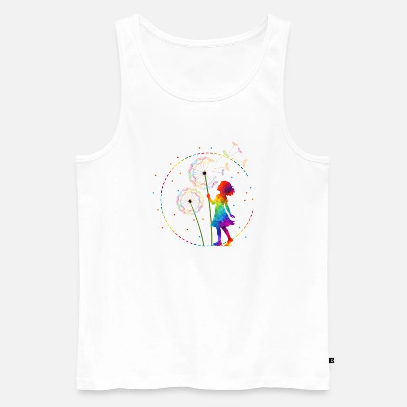 Regenbogen Mädchen mit Pusteblume - Männer Premium Bio Tank Top - Weiß
