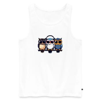 Trio des Trois Chouettes Cool avec lunettes de soleil casque - Débardeur bio Premium Homme - blanc - Devant - Michal (187cm)