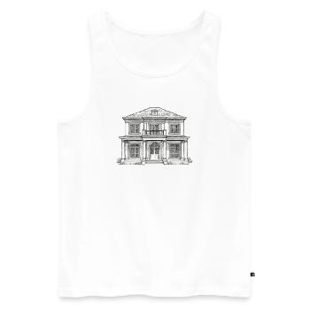 Façade de la villa dessinant un style vintage - Débardeur bio Premium Homme - blanc - Devant - AI Model Male 178 light (178cm)