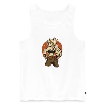 Dessin animé rétro de femme et combattant - Débardeur bio Premium Homme - blanc - Devant - Michal (187cm)