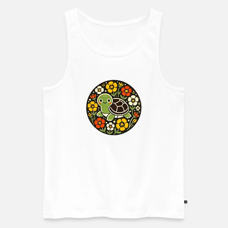 Tiny Turtle Amid Floral Circle - Men's Premium Organic Tank Top - white