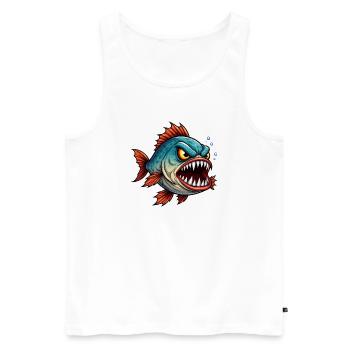 Piranha Tiefseejäger - Männer Premium Bio Tank Top - Weiß - Vorne - AI Model Male 178 light (178cm)