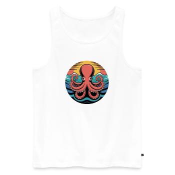 Retro Octopus Sunset Squid Motif - Men's Premium Organic Tank Top - white - Front - AI Model Male 178 light (178cm)