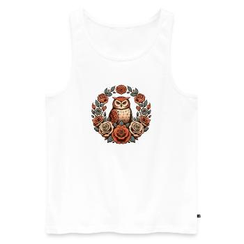 Cercle floral de la chouette dans les roses - Débardeur bio Premium Homme - blanc - Devant - AI Model Male 178 light (178cm)