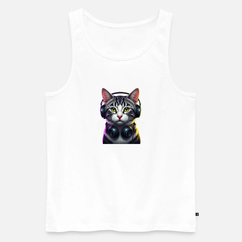 KatzenDJ Neon Kopfhörer Music lover cat - Männer Premium Bio Tank Top - Weiß