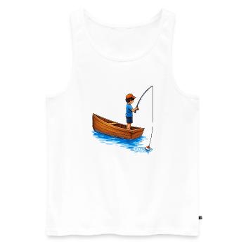Illustration de garçon pêchant en bateau - Débardeur bio Premium Homme - blanc - Devant - AI Model Male 178 light (178cm)