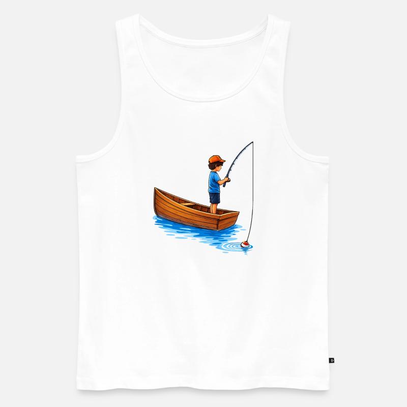 Junge beim Angeln im Boot Illustration  - Männer Premium Bio Tank Top - Weiß