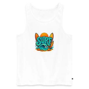 Art des mots Sunset Surf - Débardeur bio Premium Homme - blanc - Devant - AI Model Male 178 light (178cm)