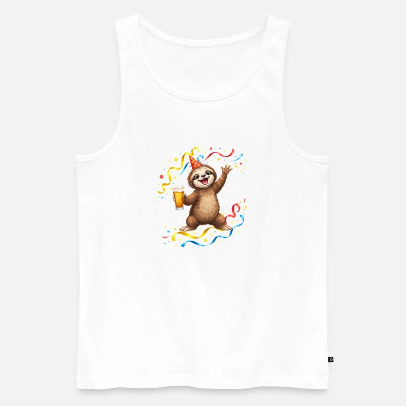 Faultier Party Feier mit Bier - Männer Premium Bio Tank Top - Weiß