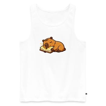 Capybara endormie sur le thème de la lecture de livres - Débardeur bio Premium Homme - blanc - Devant - Michal (187cm)