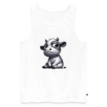 Funny Cow Cartoon Comic Bull Pride Skeptical - Men's Premium Organic Tank Top - white - Front - Michal (187cm)