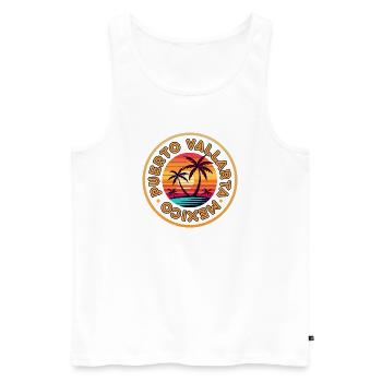 Puerto Vallarta Sonnenuntergangslogo - Männer Premium Bio Tank Top - Weiß - Vorne - Michal (187cm)