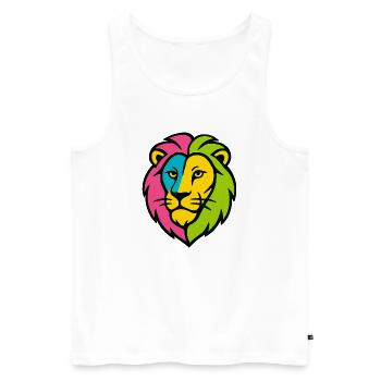 Farbenfroher Wildlöwe – Kunstfarben springen hervor - Männer Premium Bio Tank Top - Weiß - Vorne - AI Model Male 178 light (178cm)