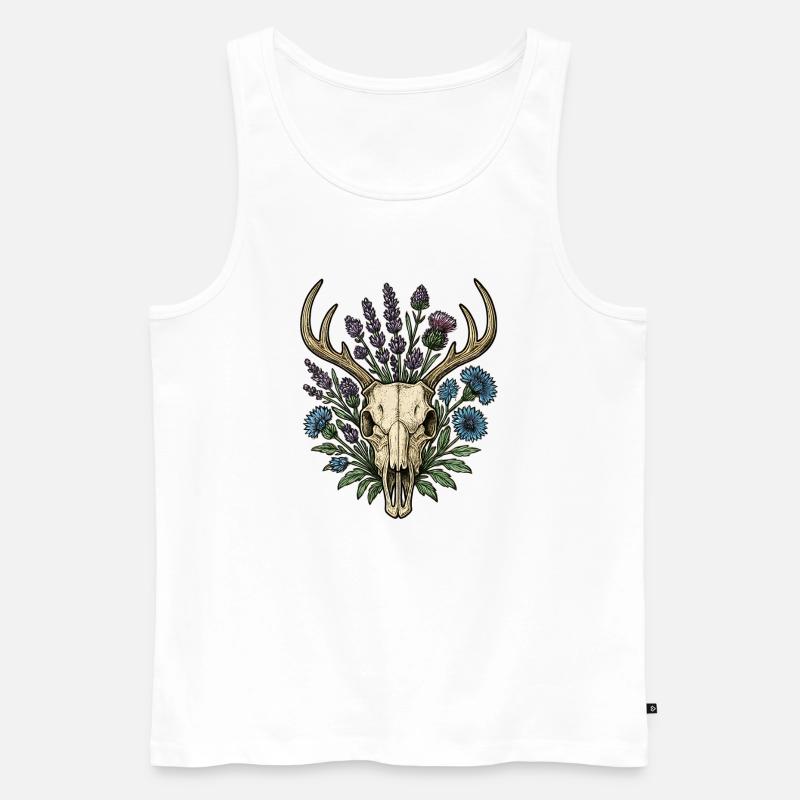 Hirschknochen mit Blumenkranz - Männer Premium Bio Tank Top - Weiß