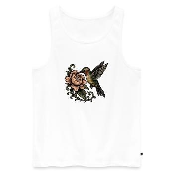 Hummingbird with Rose Vintage Tattoo - Men's Premium Organic Tank Top - white - Front - AI Model Male 178 light (178cm)