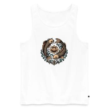 Tatouage d’harmonie du cercle de koi et lotus - Débardeur bio Premium Homme - blanc - Devant - AI Model Male 178 light (178cm)