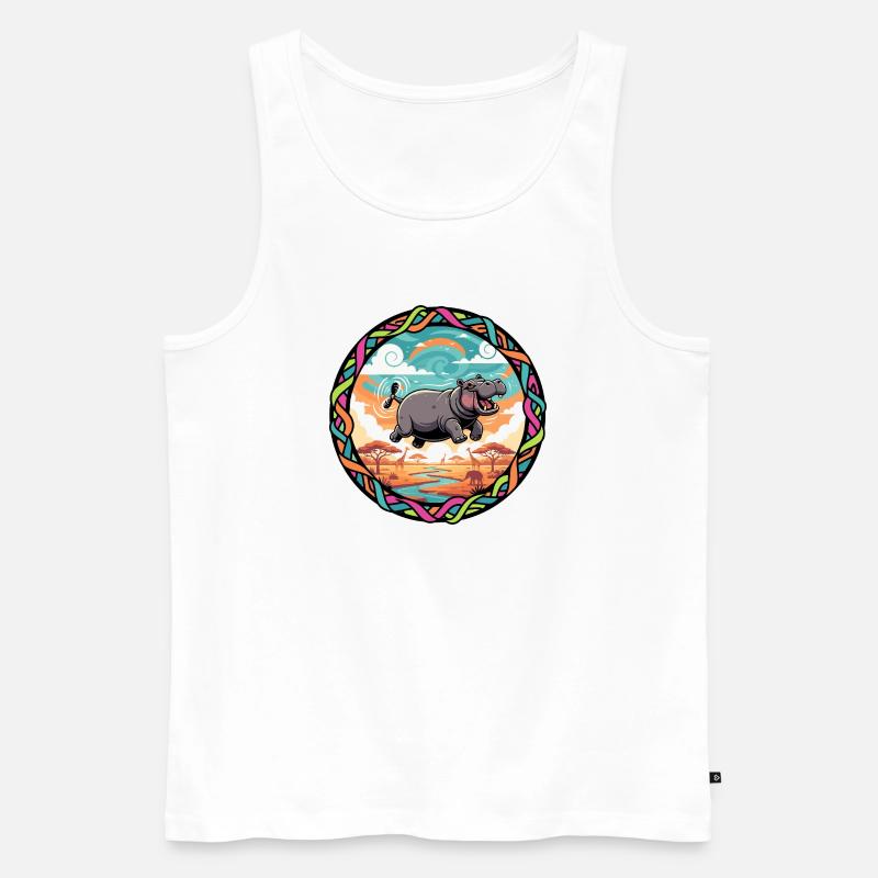 Witziger Hippo fliegendes Nilpferd bunt Savanne  - Männer Premium Bio Tank Top - Weiß