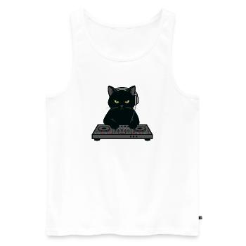 DJ Scratch Cat Music Platinum - Männer Premium Bio Tank Top - Weiß - Vorne - AI Model Male 178 light (178cm)