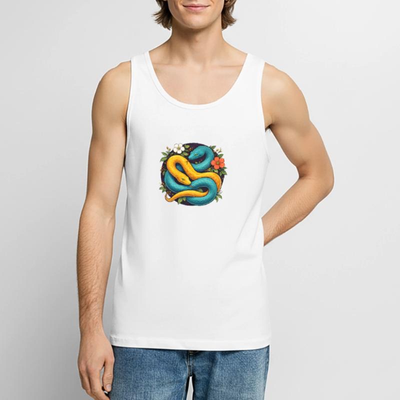 Two Python Snakes in Flower Ring Men's Premium Organic Tank Top