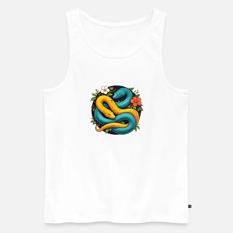 Two Python Snakes in Flower Ring - Men's Premium Organic Tank Top - white
