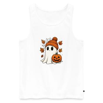 Fantôme d’Halloween avec citrouille - Tenue d’automne douce - Débardeur bio Premium Homme - blanc - Devant - Michal (187cm)