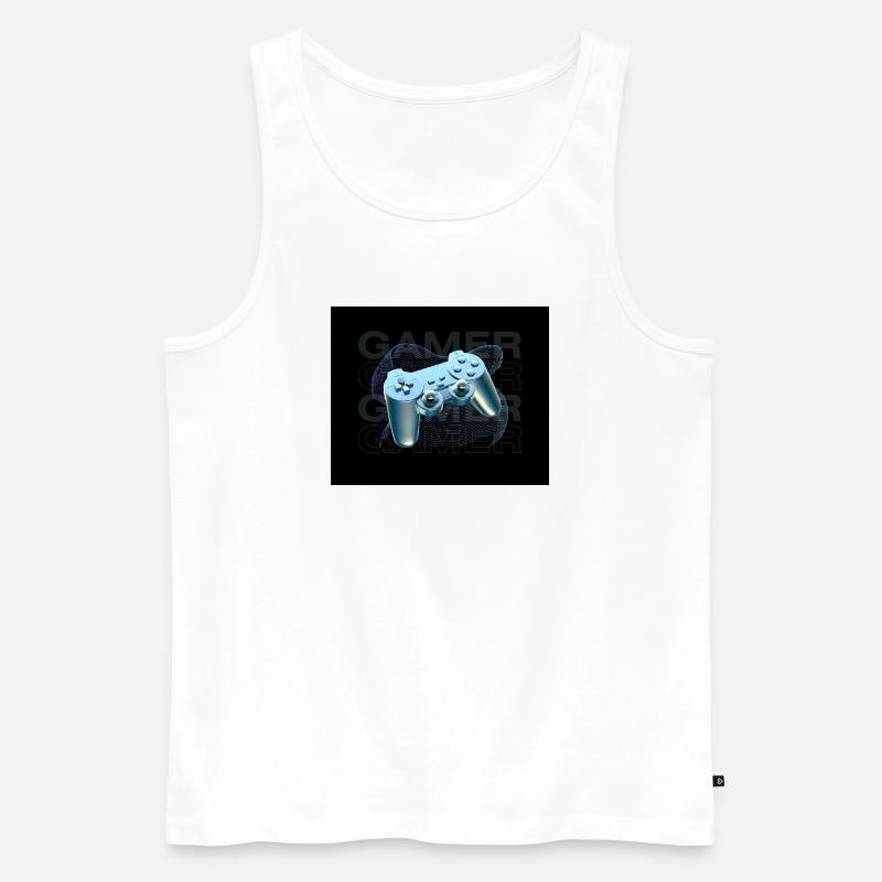 Neonblauer Controller 3D - Männer Premium Bio Tank Top - Weiß