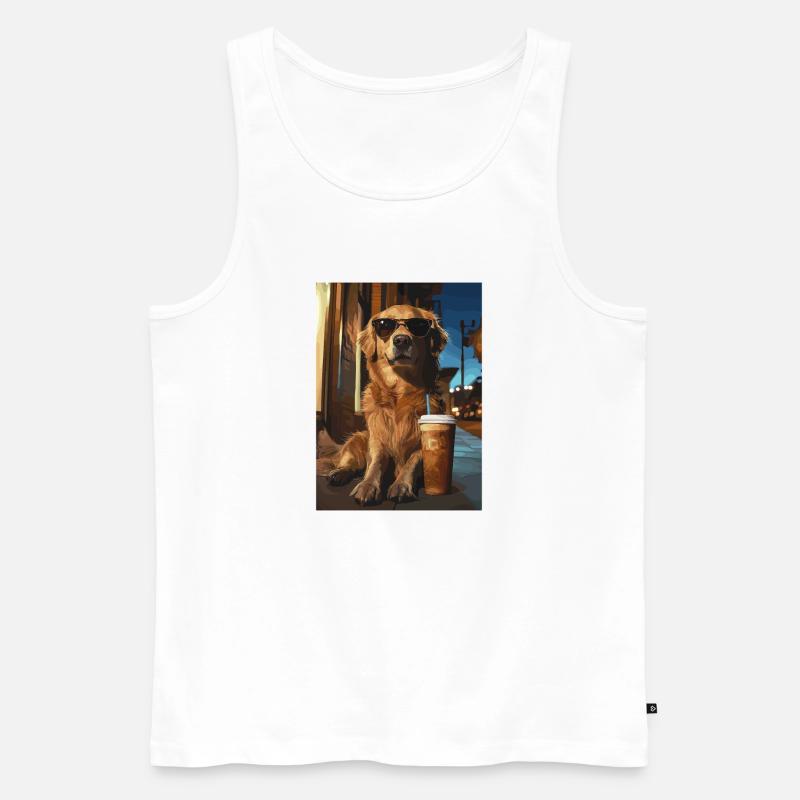 Golden Retriever mit Eiskaffee - Männer Premium Bio Tank Top - Weiß
