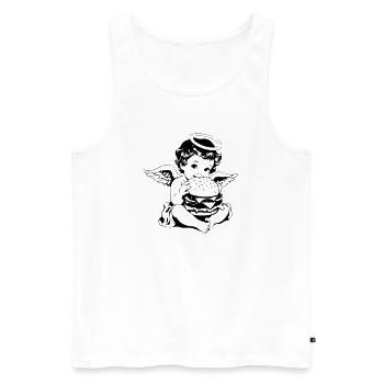Burger Engel – Cherub eats hamburger vintage - Men's Premium Organic Tank Top - white - Front - AI Model Male 178 light (178cm)