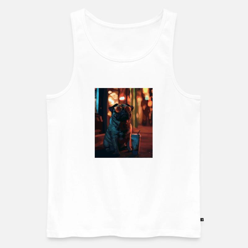 Mops mit Sonnenbrille und Eiskaffee - Männer Premium Bio Tank Top - Weiß